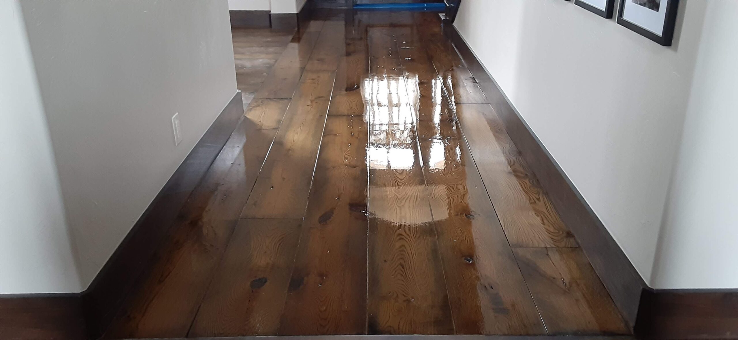 Rich stained hardwood hallway
